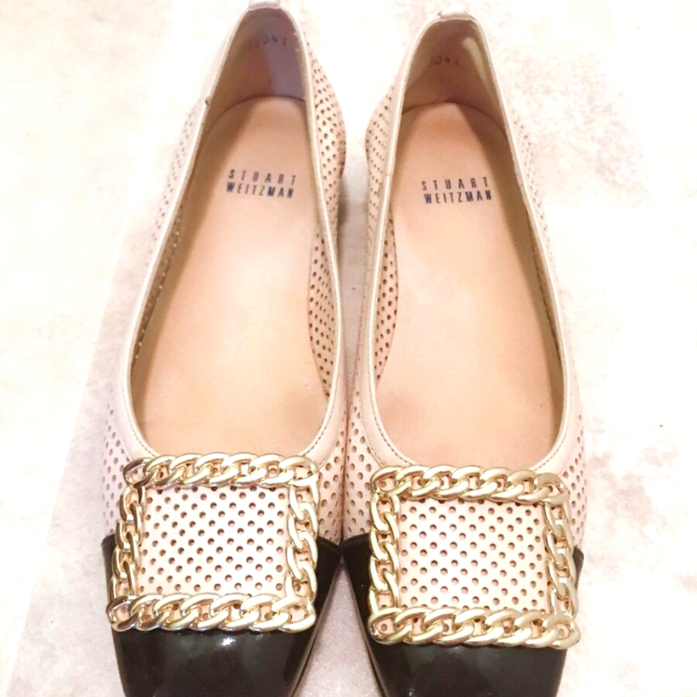 Stuart Weitzman Women's Black and Cream Flats